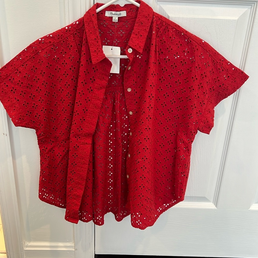 MADEWELL Red Eyelet Hilltop Shirt